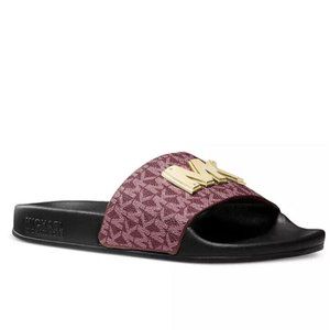 Michael Kors Gilmore Logo Slide Sandals - Dark Berry - Size 10